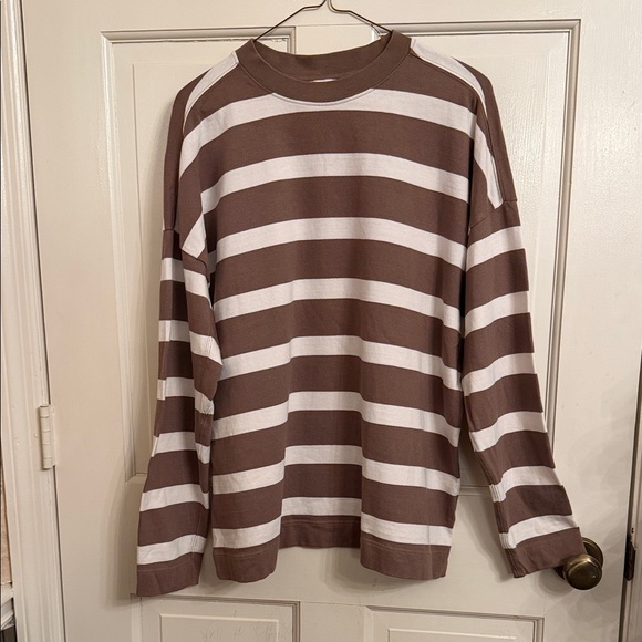 AYR The Early Mornings Tee Striped Brown and White Long Sleeve Shirt size Medium - Picture 7 of 9